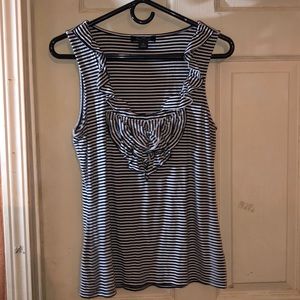 White House black market blk & wht stripe v neck